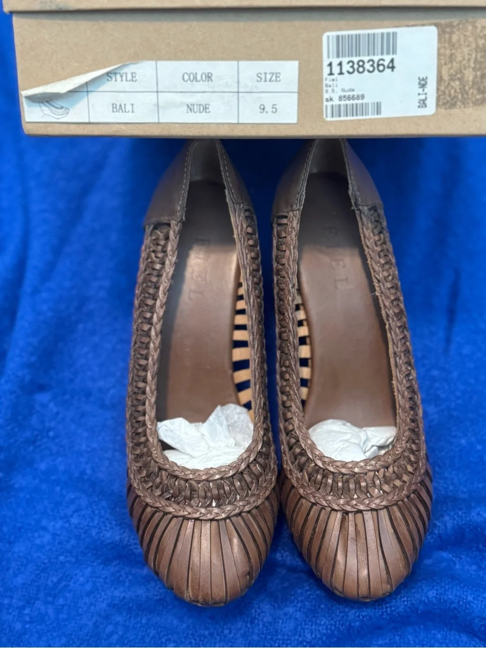 FIEL Brown Braided Leather Women's Wooden Wedges - New with Box